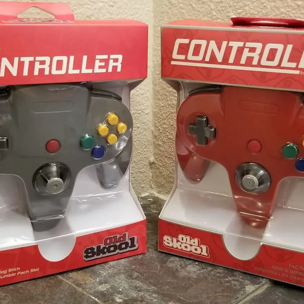 2 N64 Controllers - Red & Grey (NEW) - Nintendo - Nintendo64 - Old Skool